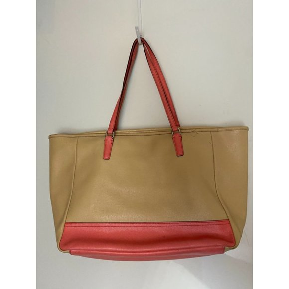 COACH Large Tan Orange Leather Tote/ Shoulder Bag - Picture 2 of 13